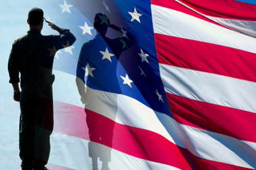 Saluting the American flag
